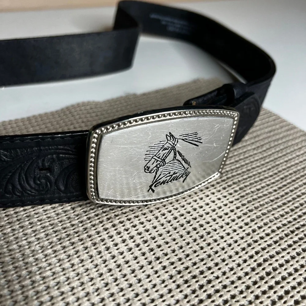 Justin Mens Black Leather Western Belt Kentucky Horse Buckle 36 53933 USA Made